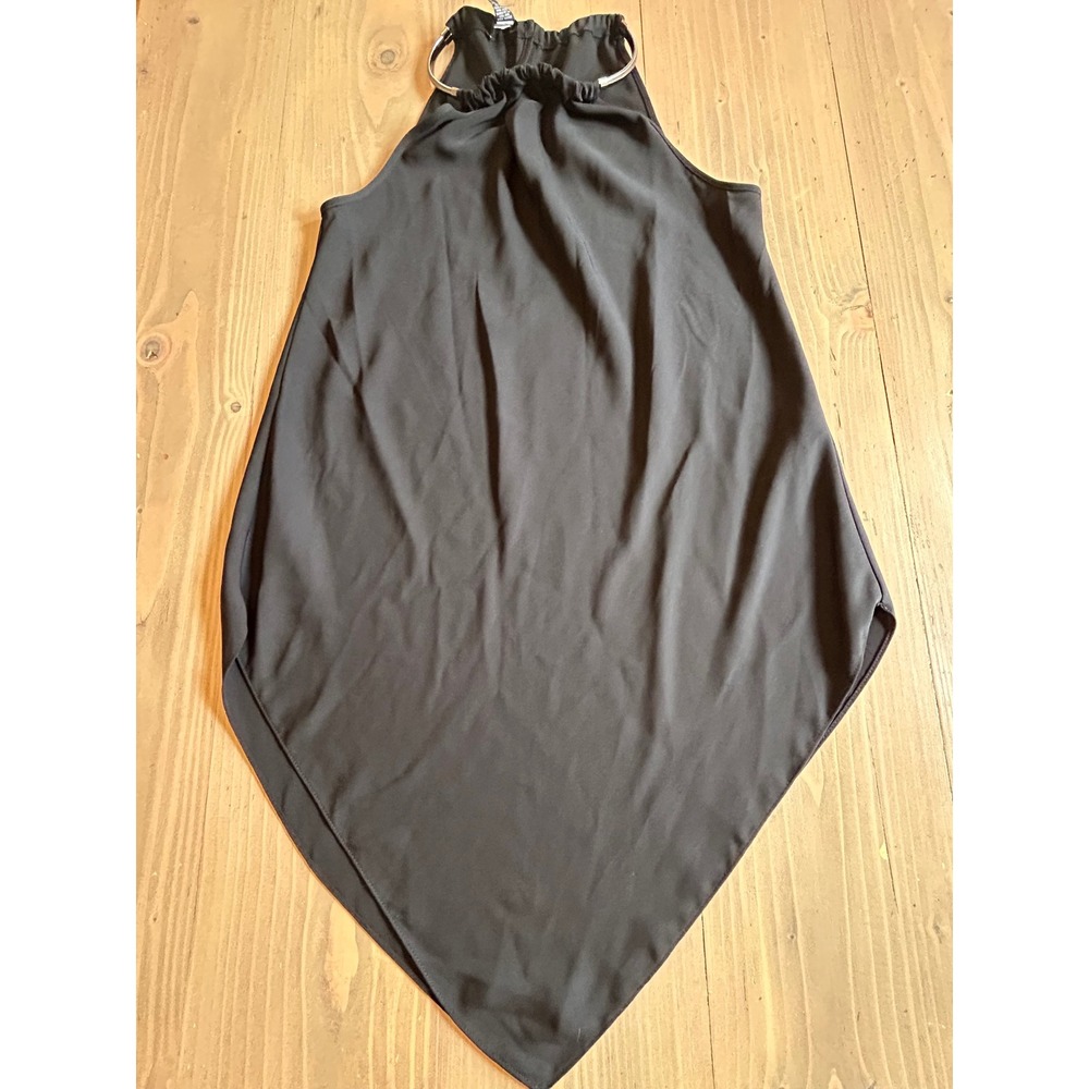 G13 Alfani Womens Black Halter dress Handkerchief Mini metal Ring Neck small
